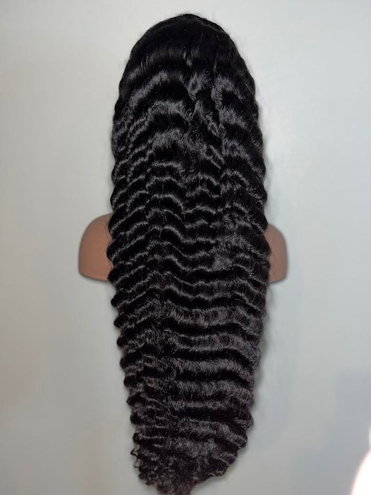 "Glueless" (Deep Wave)(Platinum Grade) HD Lace Full Frontal / Closure Wigs (Natural Color)